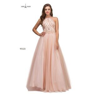 Prom Halter Blush Size 14 Ball Gown by Lucci Lu 95123 NEW